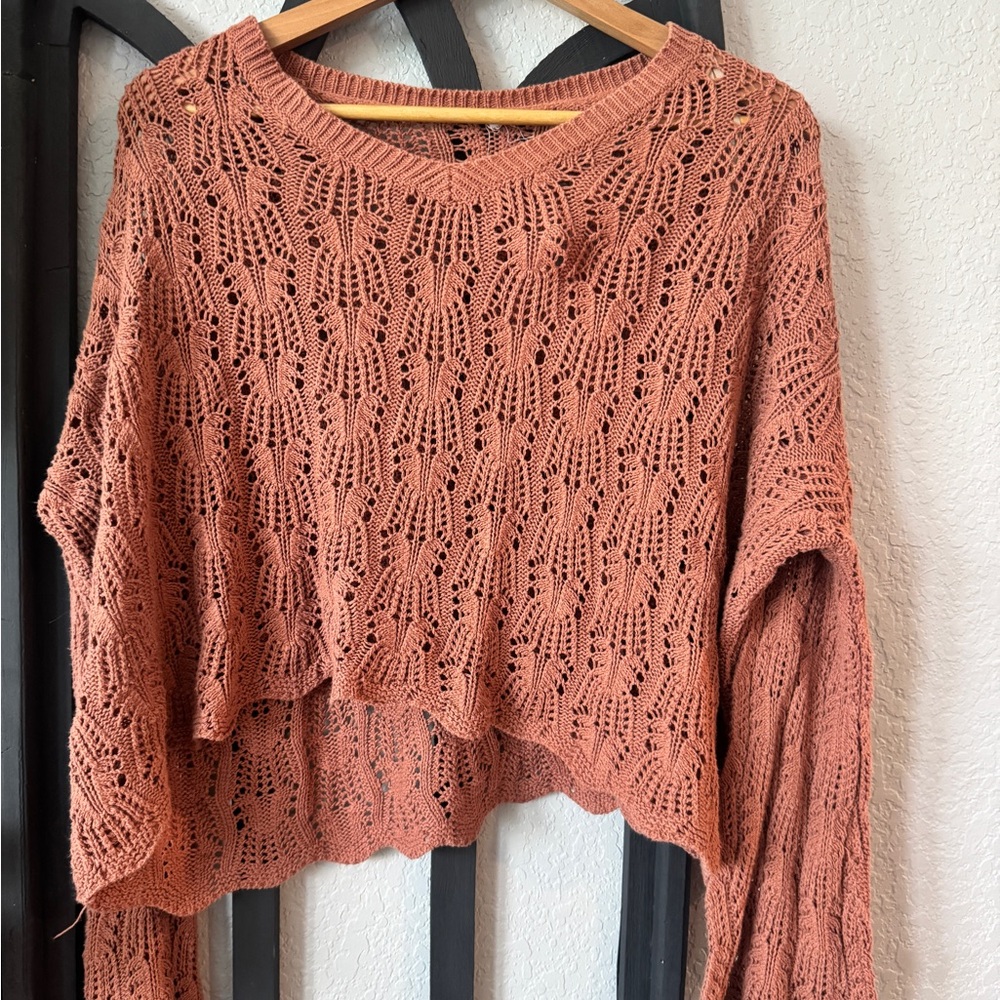 American Eagle Outfitters Brown Crew Neck Sweater with Textured Knit